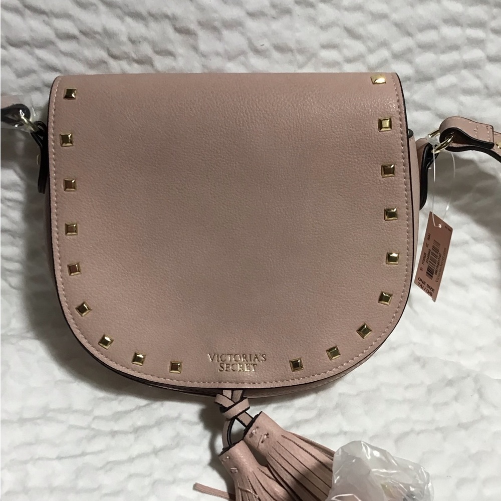 NWT Victorias Secret Crossbody Puse Bag Studded Faux Leather Blush Festival.